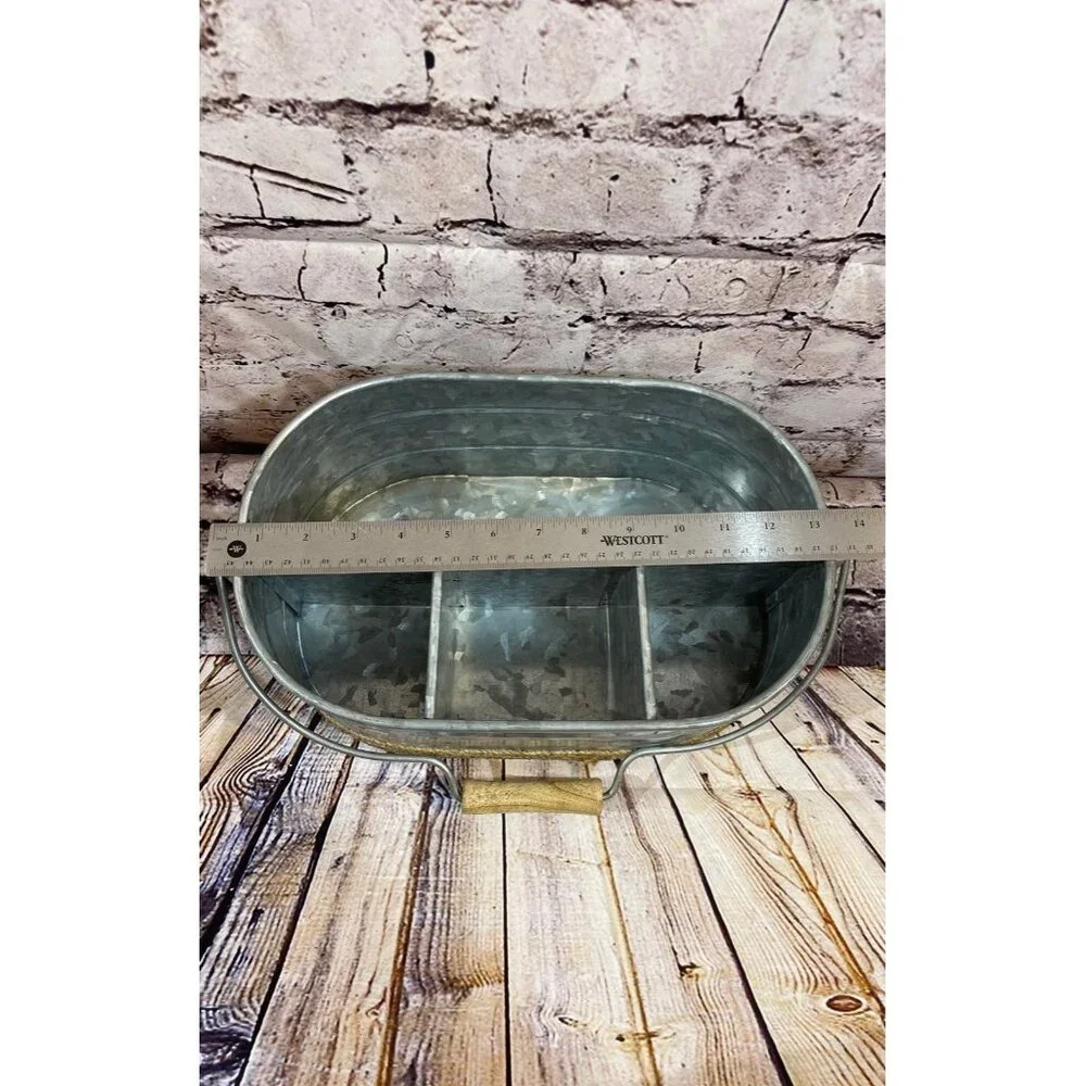 Silverware, Condiments/Napkins Galvanized & Twine Bucket New‎ With Tags!